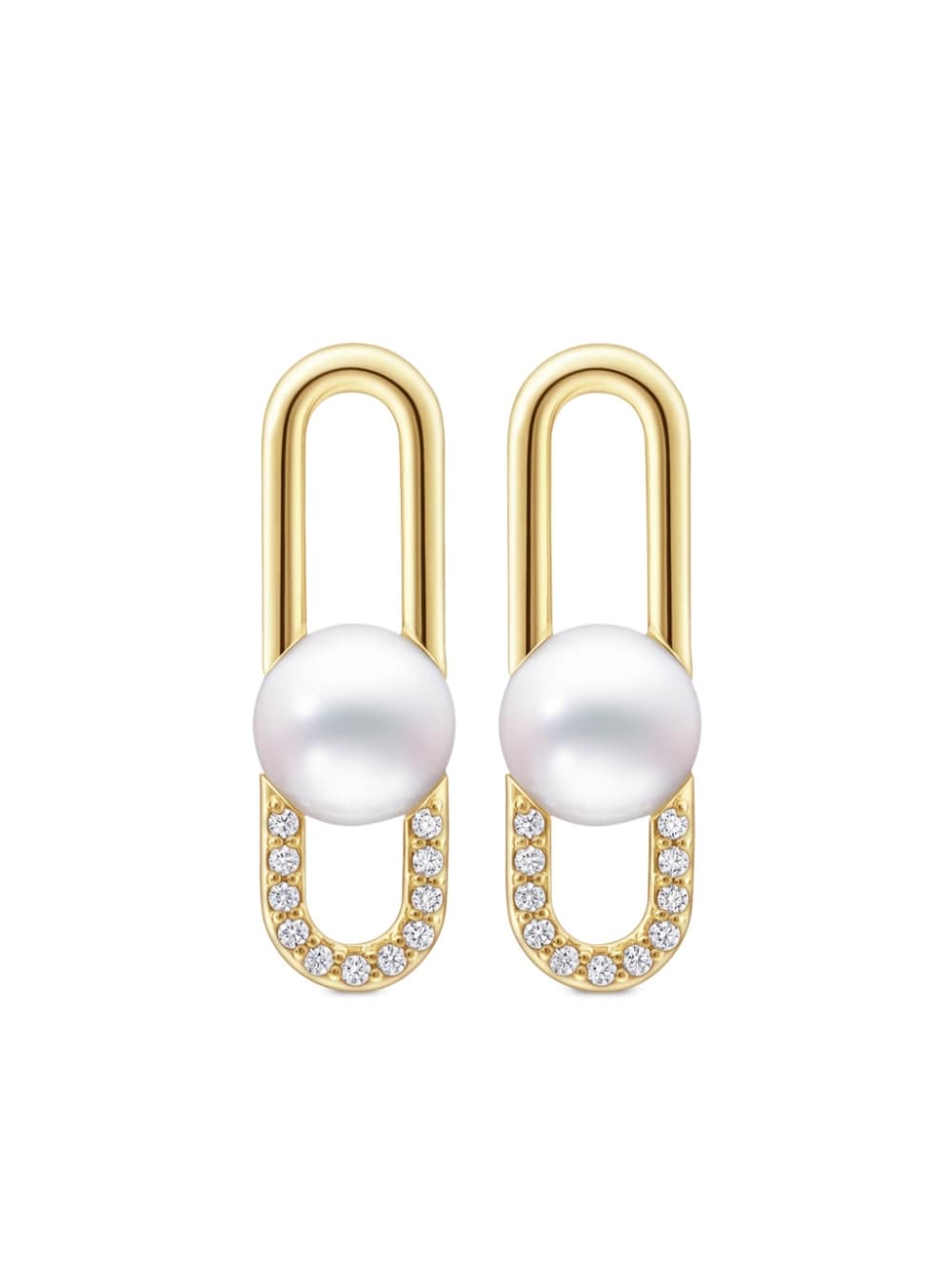 TASAKI - 18kt yellow gold Collection Line Fine Link pearl drop earrings - women - 18kt Yellow Gold/Akoya Pearl/Diamond - One Size