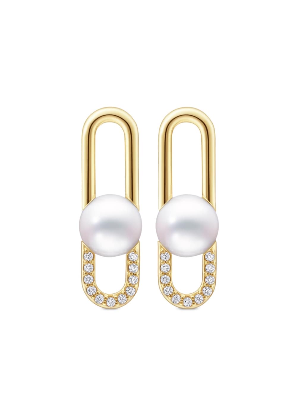 TASAKI - 18kt yellow gold Collection Line Fine Link pearl drop earrings - women - 18kt Yellow Gold/Akoya Pearl/Diamond - One Size