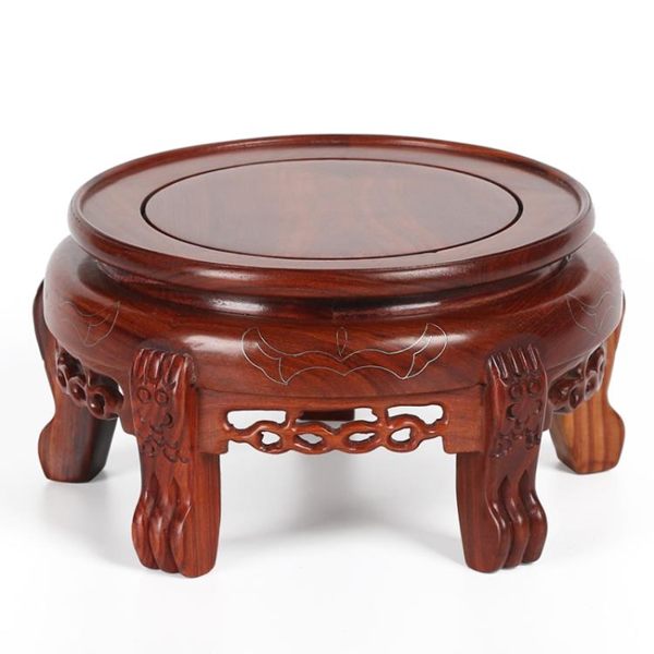 雅軒齋紅木圓形紫砂壺底座魚缸石頭佛像花瓶花盆 雞翅木質實木托