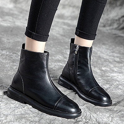 真皮短靴 側拉鏈機車靴 英倫風馬丁靴