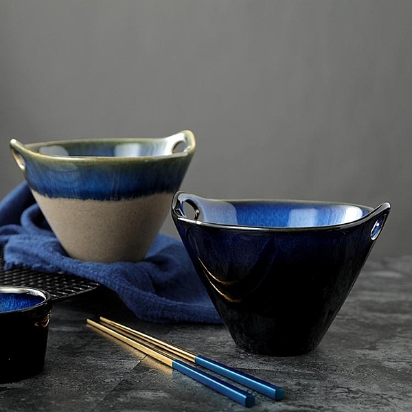 泡麵碗 創意日式陶瓷碗雙耳插筷泡麵碗甜品碗星空繫列沙拉碗