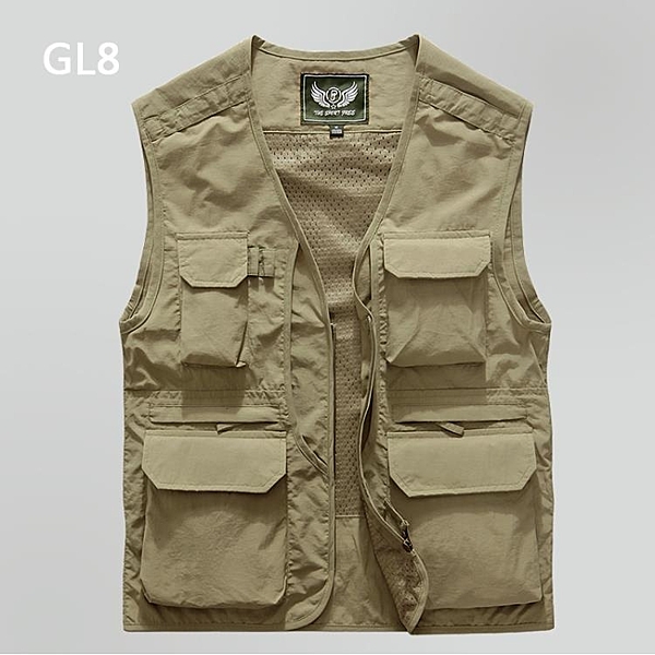 GL8春季工裝馬甲男戶外登山馬甲釣魚攝影坎肩速干網眼背心多口袋