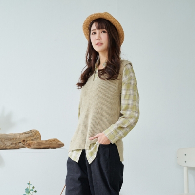 慢 生活 不規則衣襬簍空設計馬甲針織背心- 卡