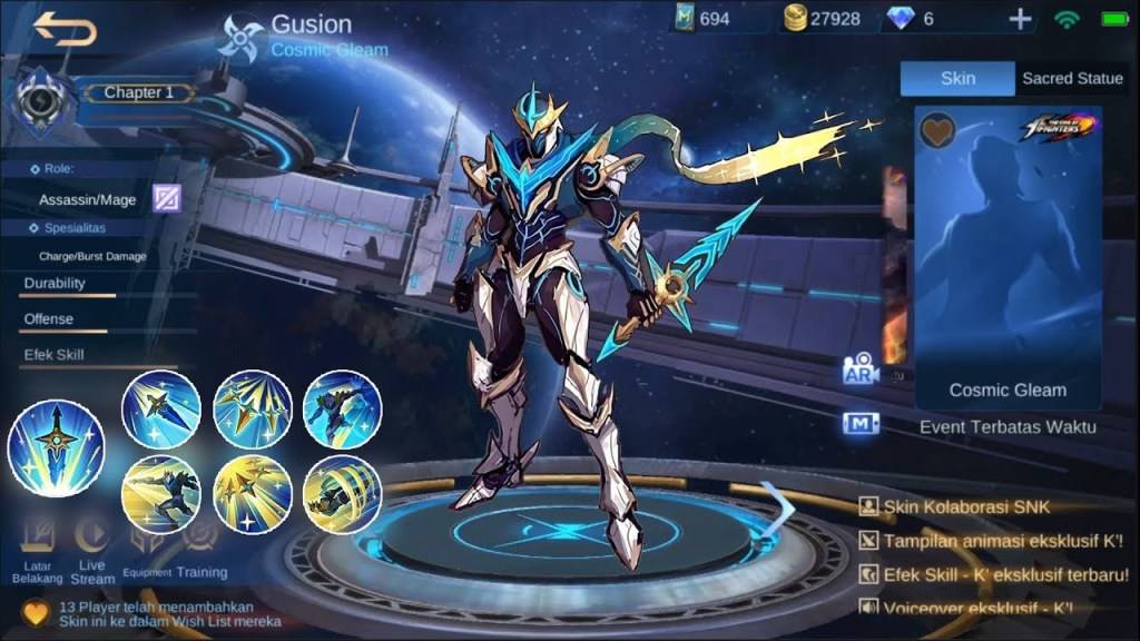 Inilah Bocoran Skill Dan Harga Skin Legends Gusion Cosmic Gleam Di Mobile Legends Gamebrott Line Today