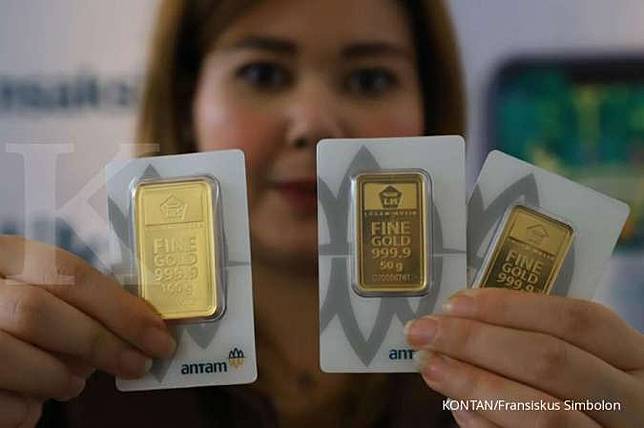 Harga Emas Antam Turun Rp 12 000 Per Gram Hari Ini Minus 2 98 Seminggu Kontan Co Id Line Today