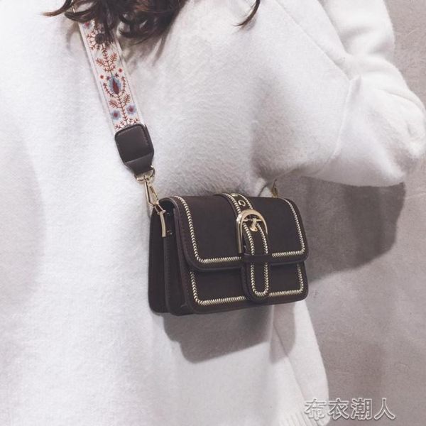 港風復古包包女2019新款潮韓版寬帶斜挎包百搭ins質感時尚手機包