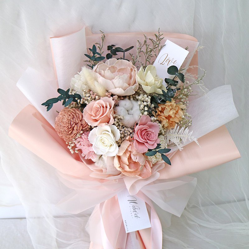 法式層次感永生大花束 情人節花束 【柔粉粉橘】