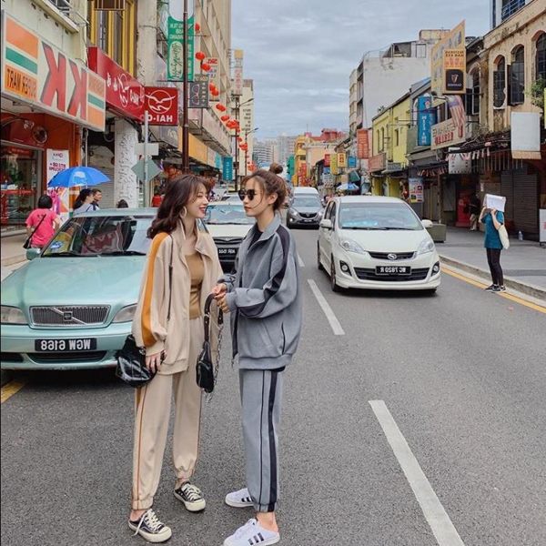 運動套裝女新款衛衣女韓版春秋薄款休閑兩件套ins潮寬松上衣