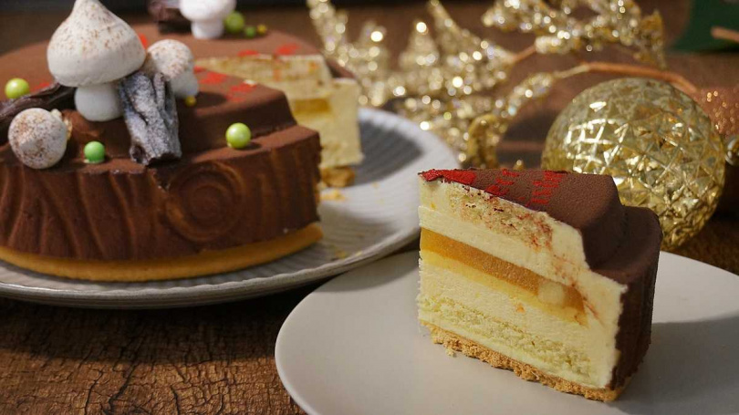 「馴鹿森林蛋糕」，杏仁戚風蛋糕和餅乾為基底，加入多汁的葡萄柚慕斯及奶餡，夾入鳳梨果泥，甜蜜的果香在口中瞬間化開。