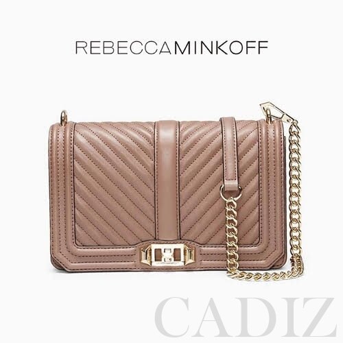 現貨 美國正品 Rebecca Minkoff Chevron Quilted Love 粉裸色金釦側肩背包