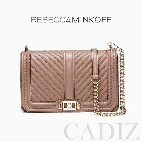 現貨 美國正品 Rebecca Minkoff Chevron Quilted Love 粉裸色金釦側肩背包