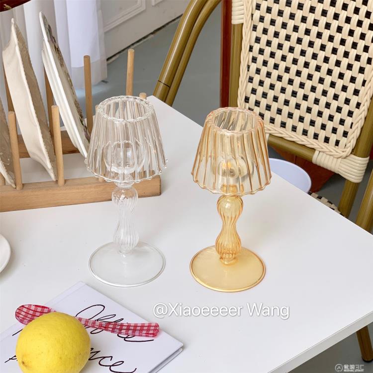 法式復古浪漫台燈式玻璃燭台vintage家居裝飾擺件ins咖啡廳燭台