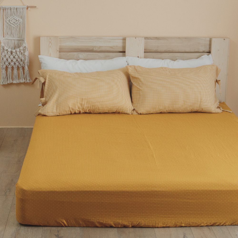 【預購】床包+枕套-加大 / 色織雙層紗 / 暖陽黃