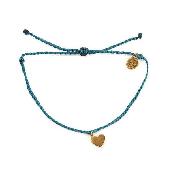 PuraVida美國手工GOLD BITTY HEART金色心型 小魅力系列 地中海綠蠟線手環