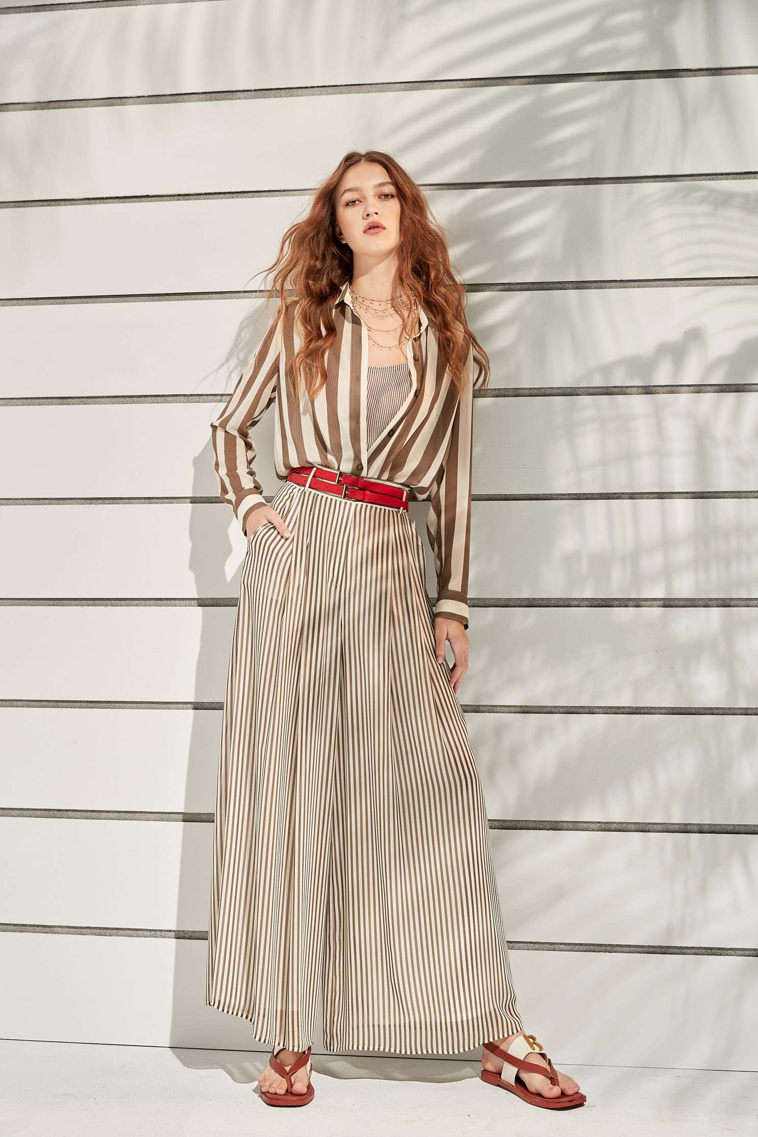 雪紡大條紋印花襯衫上衣