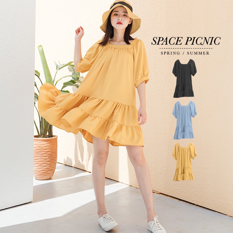 Space Picnic｜方領澎澎袖蛋糕裙洋裝(預購)【C19053008】