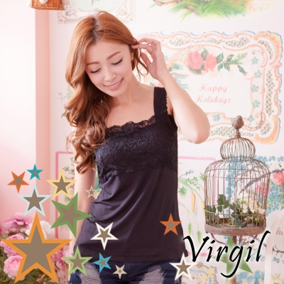 Virgil 運動內搭衣氣質佳人蕾絲平口內搭衣(時尚黑)