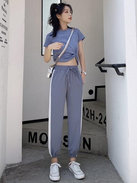 冰絲休閒褲夏季薄款新款寬鬆運動闊腿速乾女褲子九分燈籠雪紡 韓小姐的衣櫥