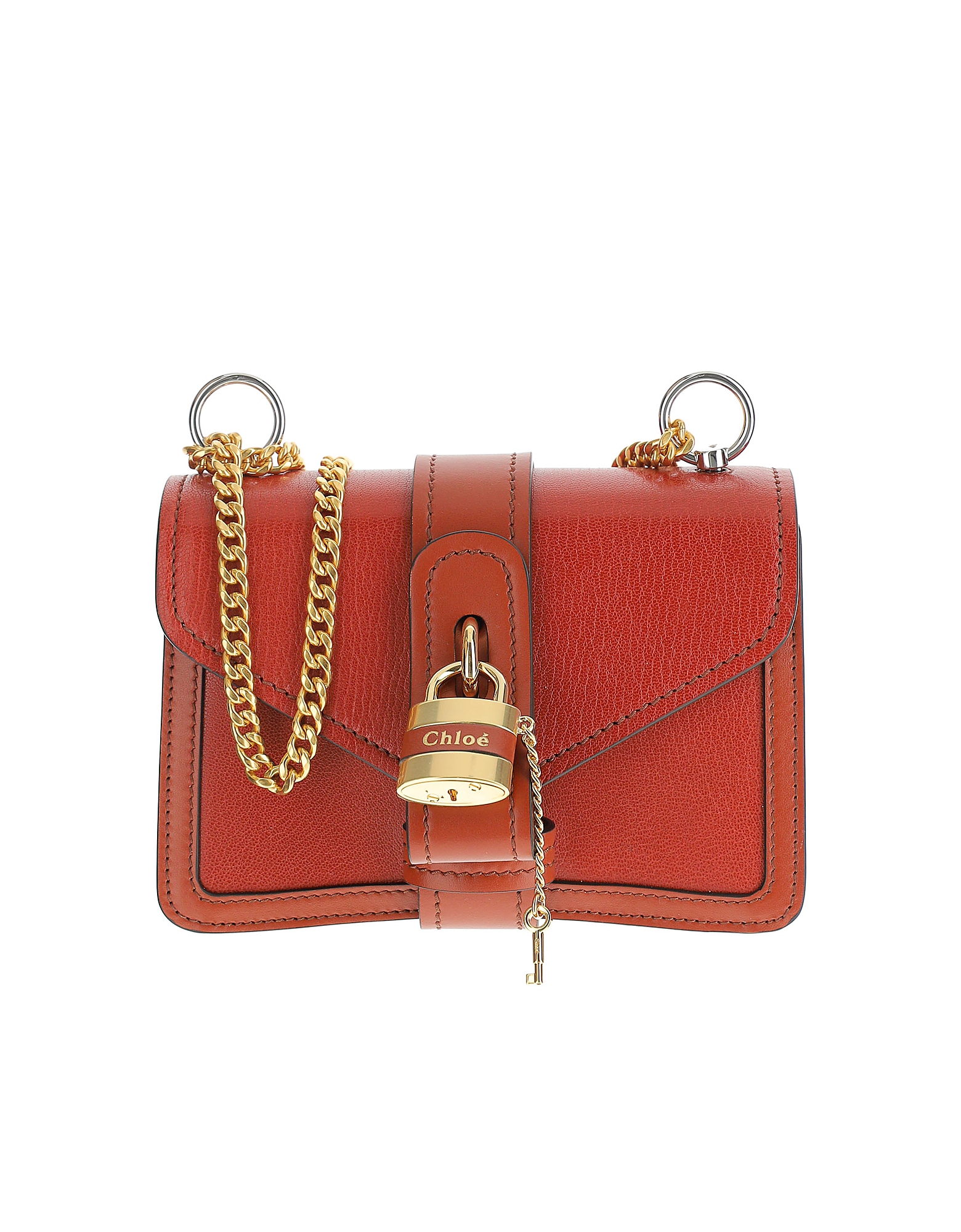 Shoulder bag of the Aby line by Chloè made in goat leather and calf leather. Model featuring a flap