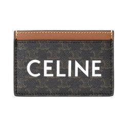 【CELINE】TRIOMPHE 經典老花 黃褐色 帆布 羊皮 卡片套 扁平卡夾10B702CLY04LU