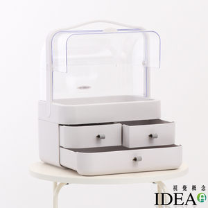 【IDEA】可提掀蓋式牛奶白防塵彩妝收納盒/置物架(3格3抽)