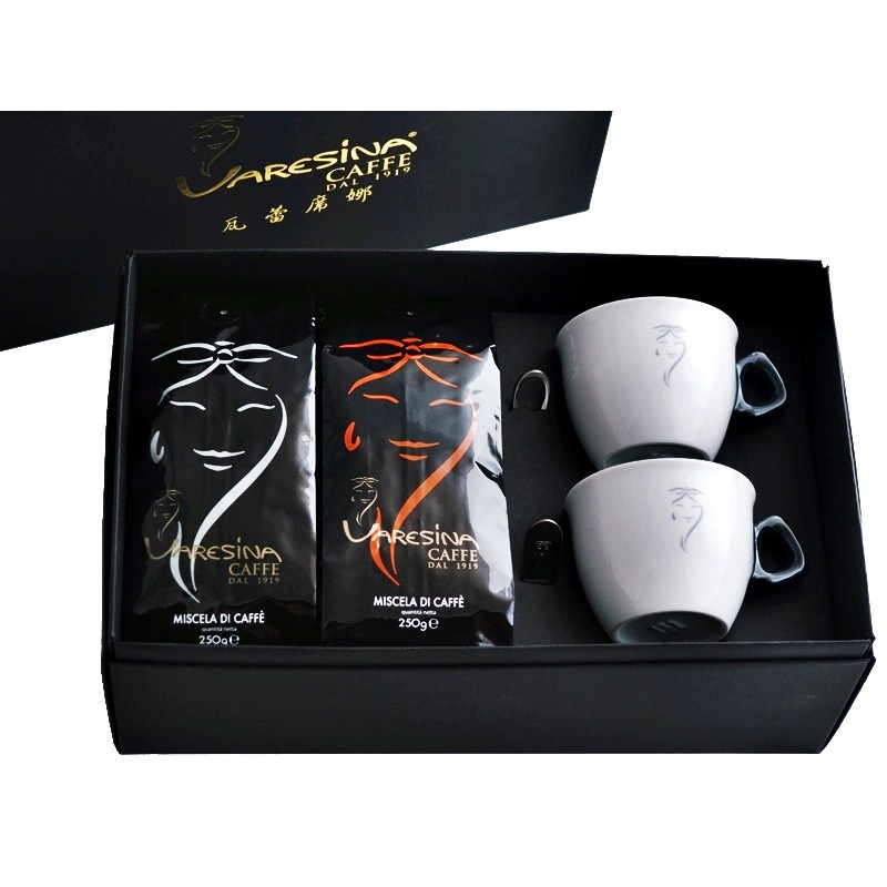 大咖精裝禮盒內含：2包Varesina Caffè 250g咖啡豆(咖啡豆請於規格選項中挑選搭配)2套Varesina Caffè 190cc Cappuccino咖啡杯盤(由義大利陶瓷咖啡杯盤知名廠