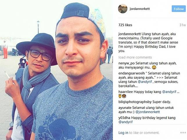 Jordan Norket berpose bersama ayahnya, musisi Andy /rif. (Instagram)