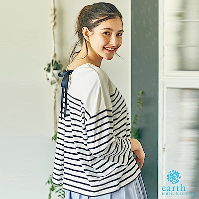 earth music 後綁帶素面落肩蝙蝠袖上衣-10181C40214簡約款式 背面綁帶設計增添造型感 讓整體不會過於單調裙子、褲裝皆可搭配
