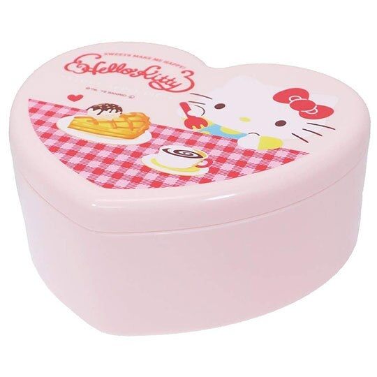 〔小禮堂〕Hello Kitty 愛心造型塑膠掀蓋收納盒附鏡《紅粉.下午茶》飾品盒.珠寶盒 4930972-48200