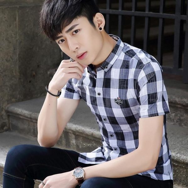 短袖格紋襯衫 男格子襯衫襯衣青少年男裝上衣《印象精品》t326