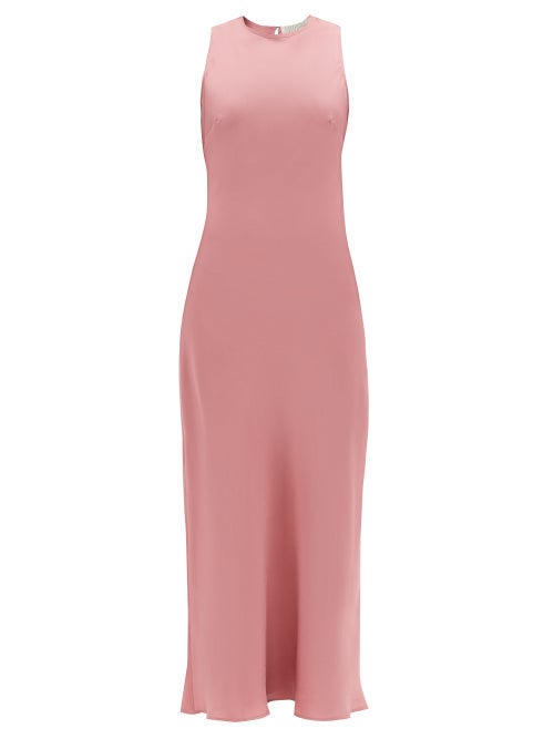 Asceno - The Valencia Silk-twill Midi Dress - Womens - Dusty Pink