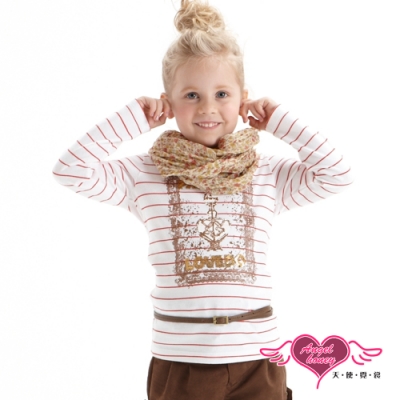 兒童棉質條紋長袖T恤上衣 好搭配的紅色條紋 法國華麗風格香水圖案 精緻亮片字母設計