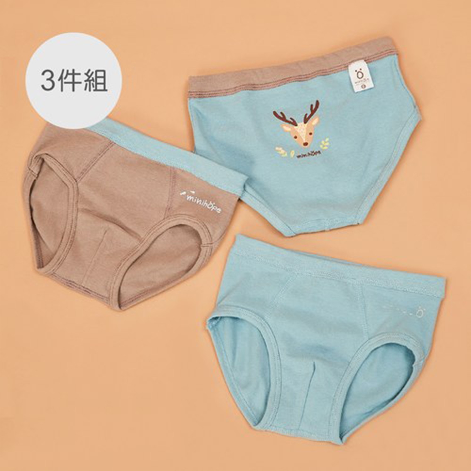 minihope美好的親子生活 - 保育動物男童三角褲組 (XL)-水鹿、水獺、穿山甲