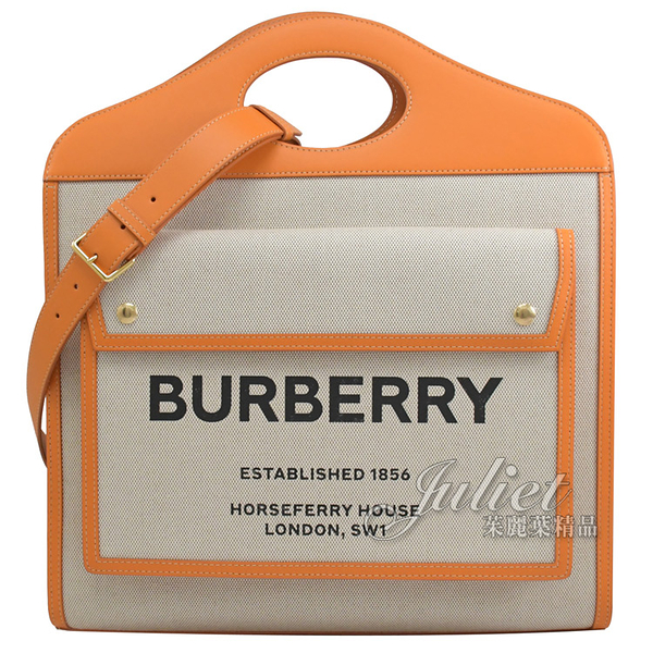 茱麗葉精品【全新現貨】BURBERRY 8036390 Pocket 印花帆布兩用包.橘邊 大