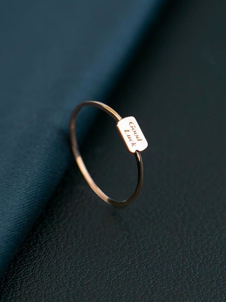 戒指14K黃金訂製好運刻字方牌戒指男女懷舊情侶對戒
