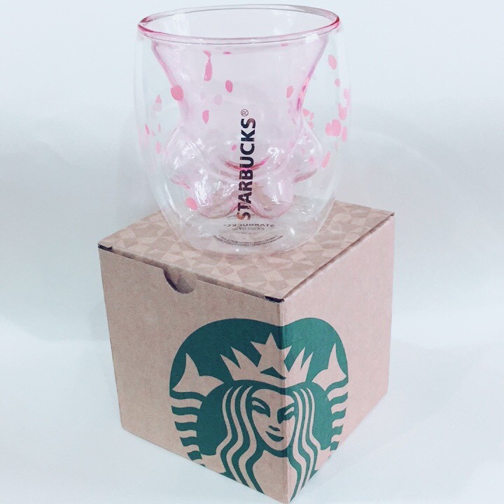 【櫻花貓爪杯】(現貨)星巴克同款雙層加厚透明玻璃水杯可裝熱飲(星巴克紙盒)母親節情人節