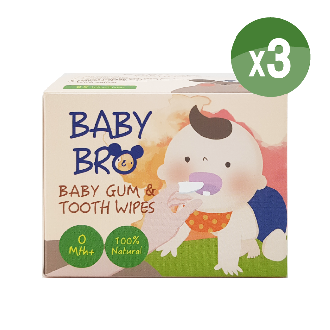 【咖啡族牙齒染色】韓國貝齒樂Baby Bro 嬰兒潔牙巾 (無菌單片包裝 )25包/盒*3盒 醫療級Gamma滅菌 安全無毒 天然木糖醇 不含氟化物