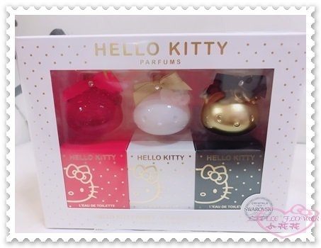 ♥小花花日本精品♥ Hello Kitty x Swarovski 香水 三入組 白色 金色 粉色 66627500