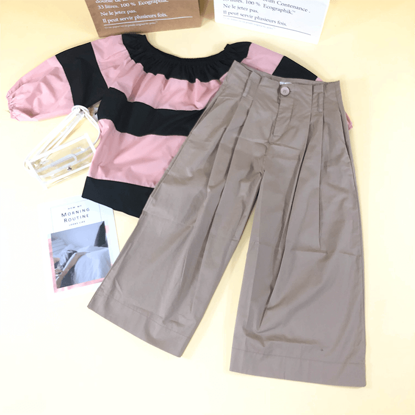 PV-Life 換季出清組合 拼色雪紡上衣+韓版寬褲S號+韓系透明腰包(白)