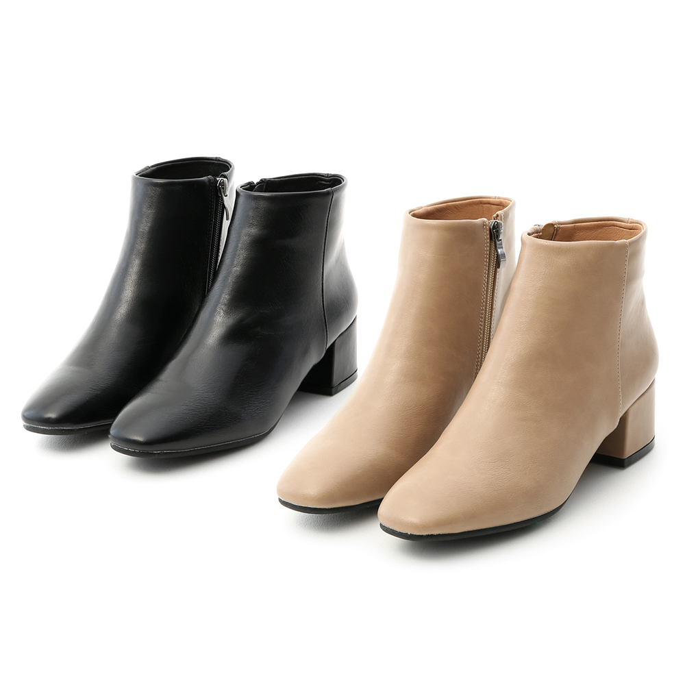 D+AF極簡素面方頭低跟短靴 短靴