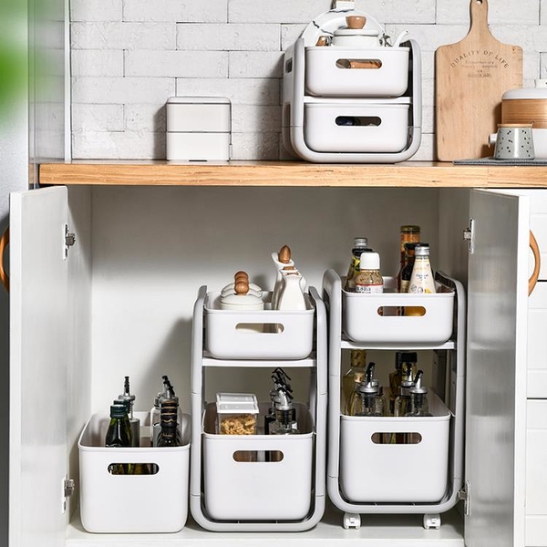 廚房置物架桌面收納盒 多功能兩層可移動小推車落地整理架