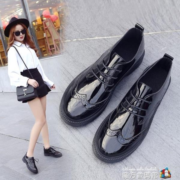牛津鞋 皮鞋女夏新款小黑鞋女百搭英倫風女鞋子韓版學生復古小皮鞋女 魔方數碼館 8-12