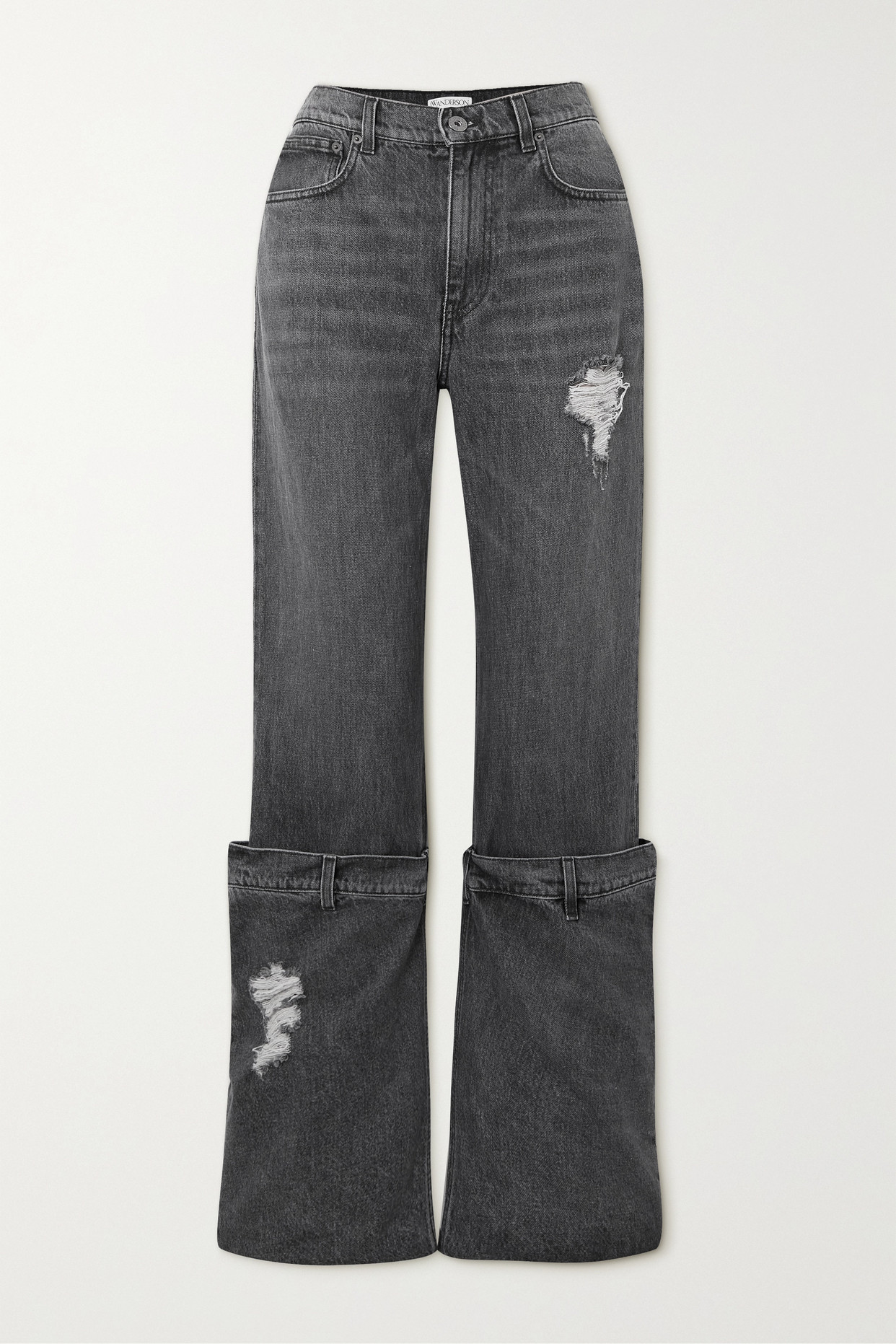 JW Anderson - Bucket Distressed Mid-rise Wide-leg Jeans - Gray - 26