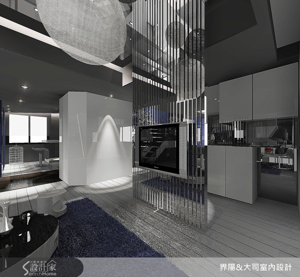 空間線條、電視牆、天花板造型、不鏽鋼、燈光設計