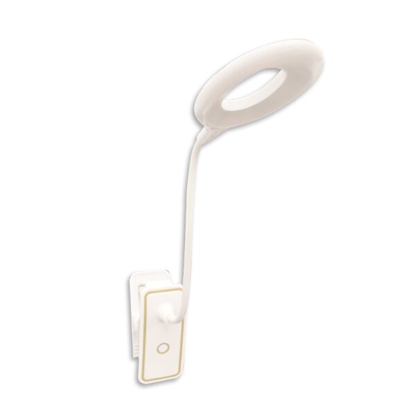 環形光源設計簡約又護眼 可當夾燈與平放桌面喔！