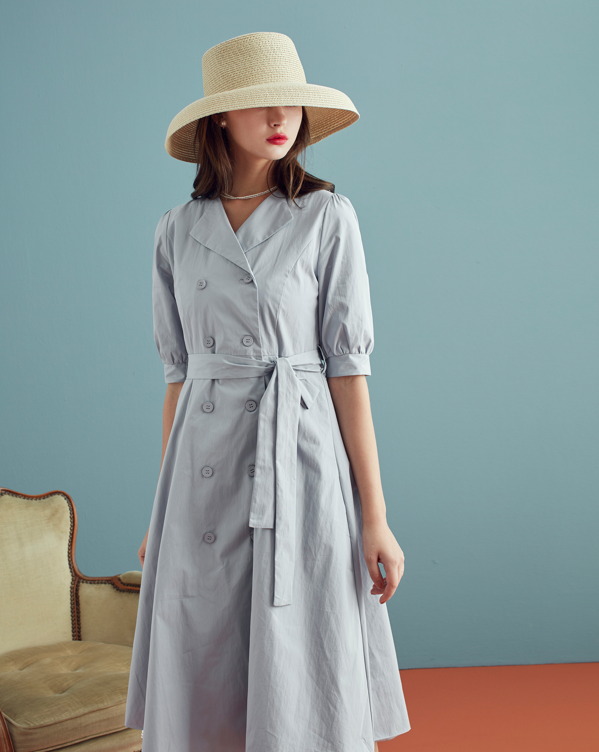 優雅風衣洋裝(附綁帶)-Meierq