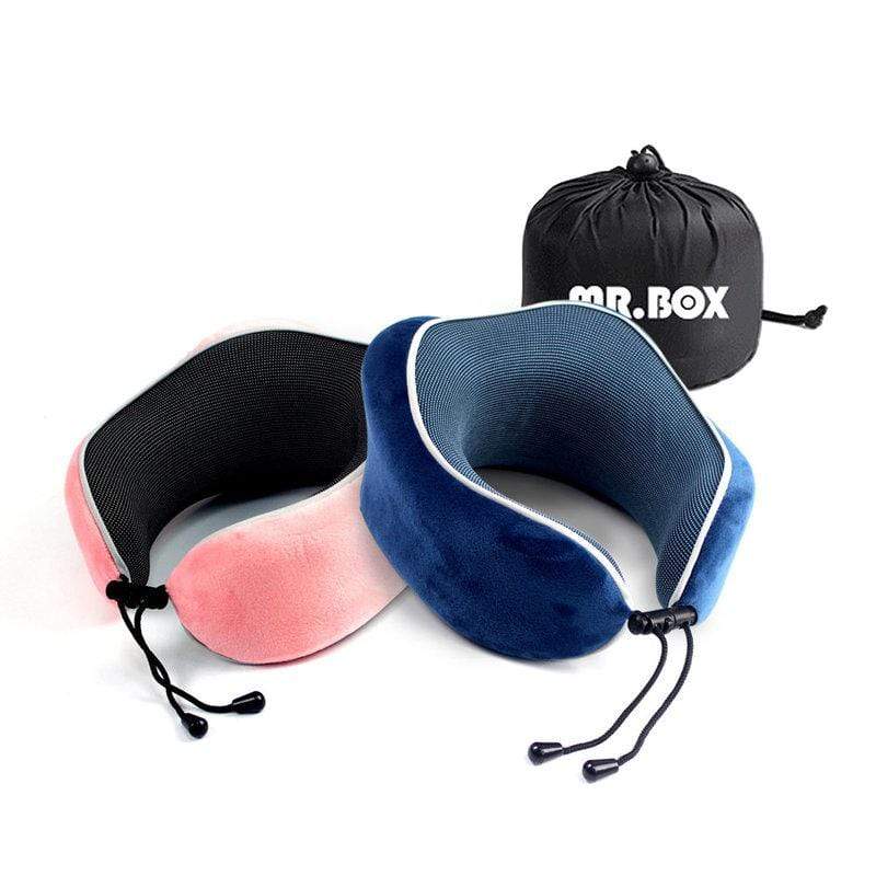 【Mr.box】磁療布+銀狐絨旅行用記憶頸枕 兩色可選 粉色