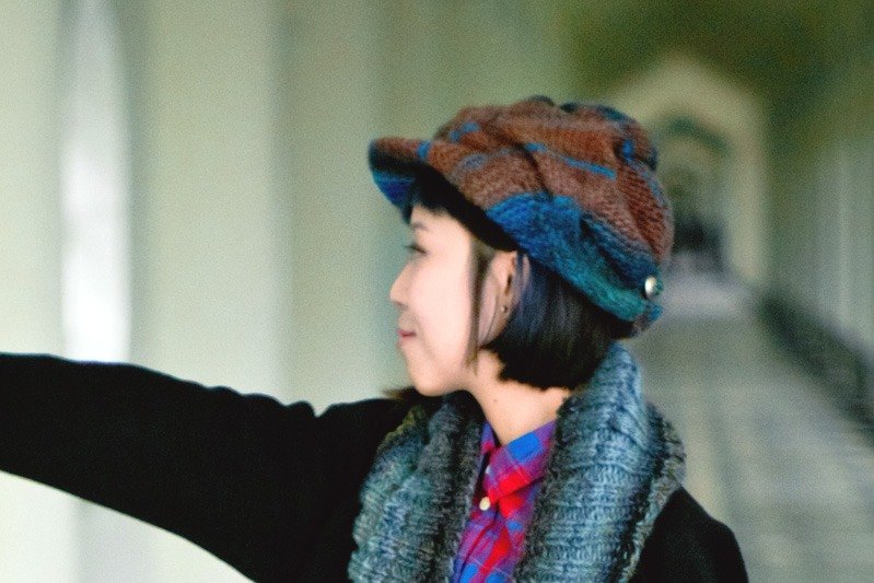 Araignee Design *手作毛帽-News Boy 復古編織報童帽* 土耳其藍 咖啡色 棕色 漸層花紋