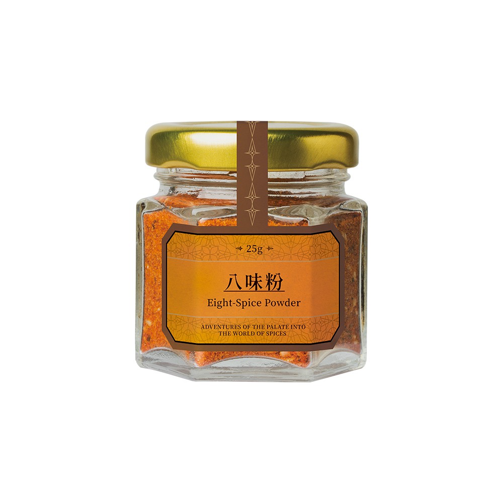 商品特色祖傳配方調製散發濃郁香氣且清爽好搭配：烏龍麵、炒麵、烤雞、味噌湯、火鍋、蓋飯類餐點、烤肉、醃漬小菜銷售重點七味粉是日本料理中常見的辣粉，杜甲八味粉為祖傳配方調製加入比七味更多的綜合香辛料，有辣