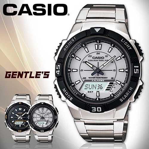 CASIO 卡西歐手錶專賣店 AQ-S800WD-7E 男錶 雙顯錶 不鏽鋼錶帶 白 太陽能電力 鬧鈴 倒數 計時 碼表